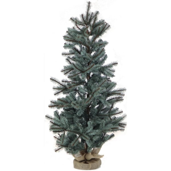 Christmas Time 4 ft. Yardville Pine Artificial Christmas Porch Tree with Rustic Burlap Base