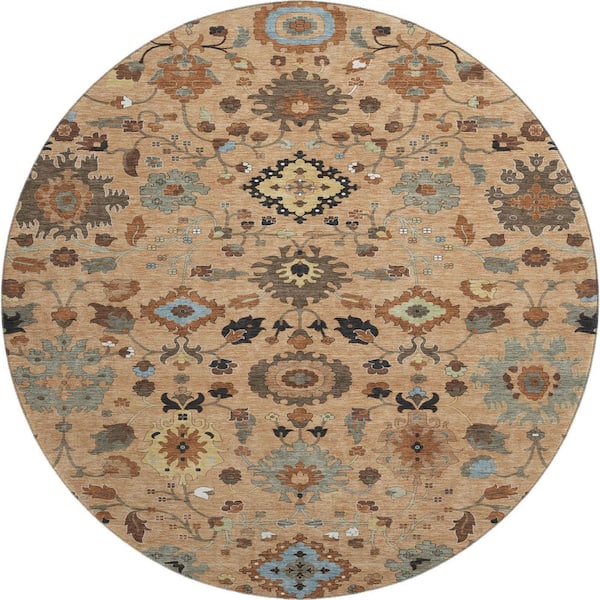 Mayfield Premium Machine Washable Abstract AMF2458 Copper 8 ft. x 8 ft. Round Rug