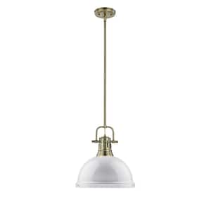 Duncan AB 1-Light Aged Brass Pendant with White Shade