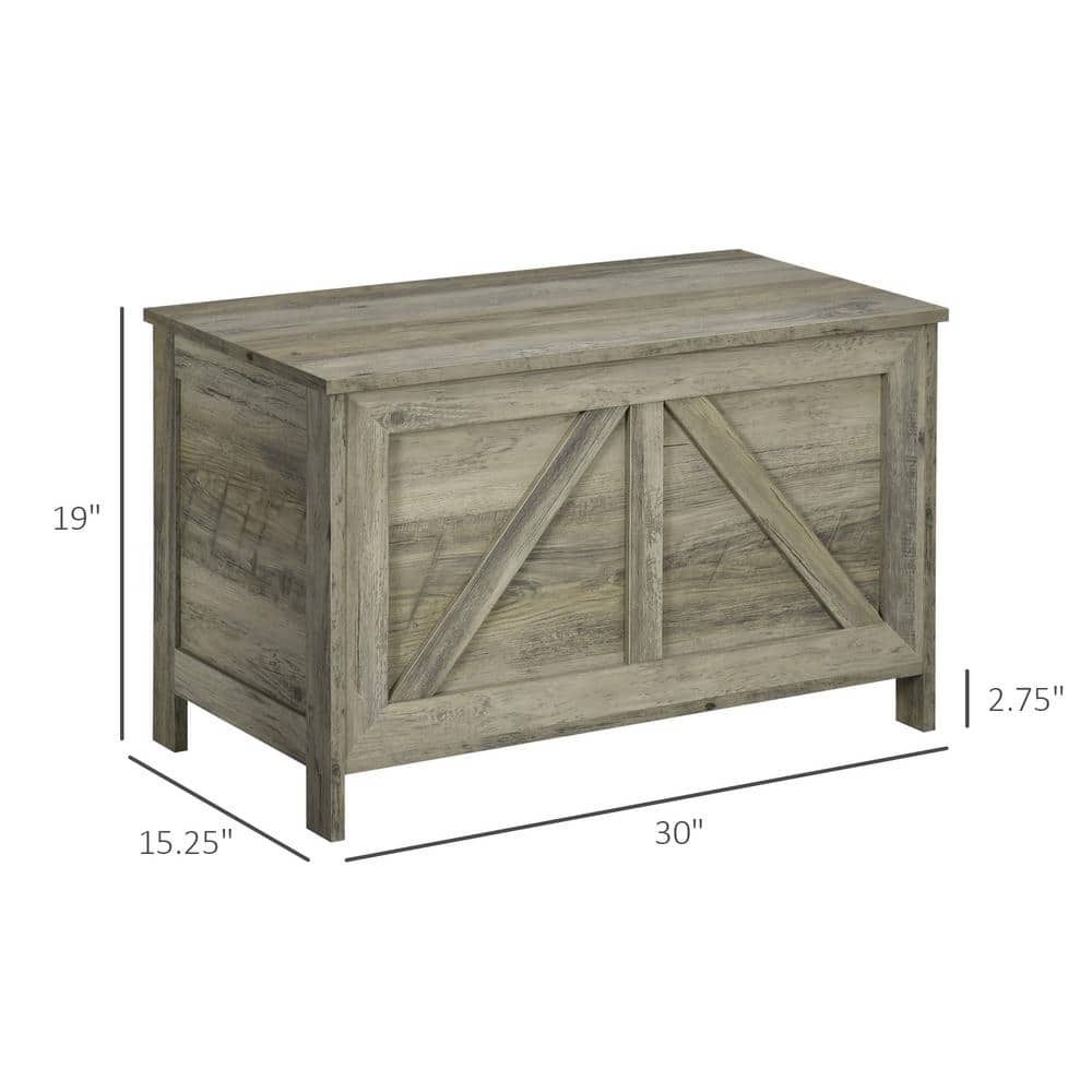 Gray Farmhouse Wooden Storage Chest with Lift Top and Safety Hinge