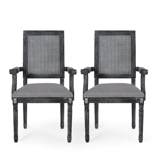Noble House Aisenbrey Gray Wood and Cane Arm Chair (Set of 2)
