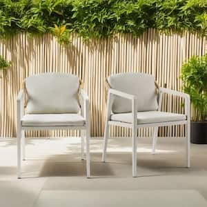 Woven Rope Outdoor Patio Dining Chair with Gray Cushions, (Set of 2)