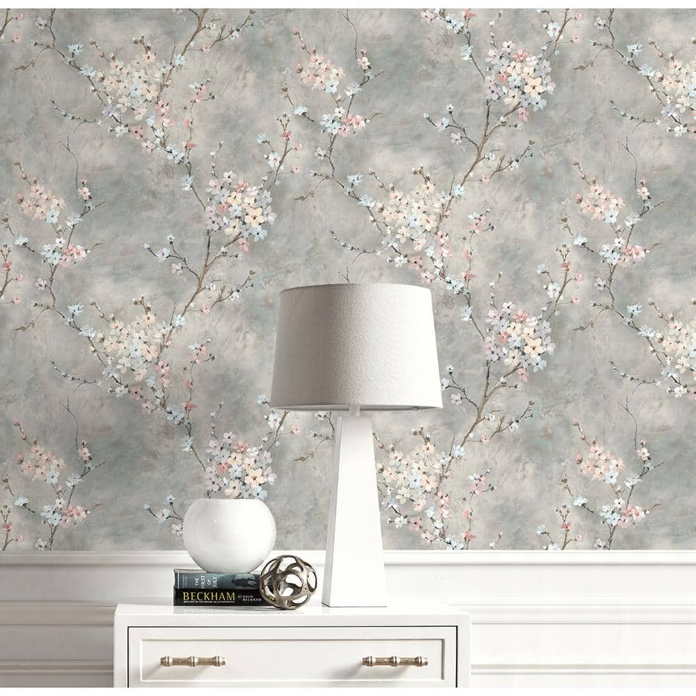 Harry & Grace Grey Floral Blossom Peel and Stick Wallpaper