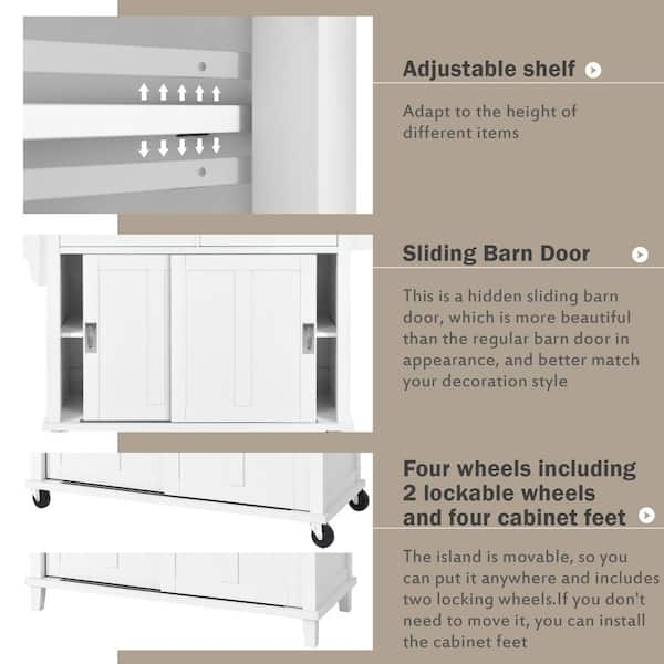 Mint Green Rubber Wood Top 52.2 in. W Kitchen Island on 4-Wheels with Sliding Barn Door and 2-Drawers