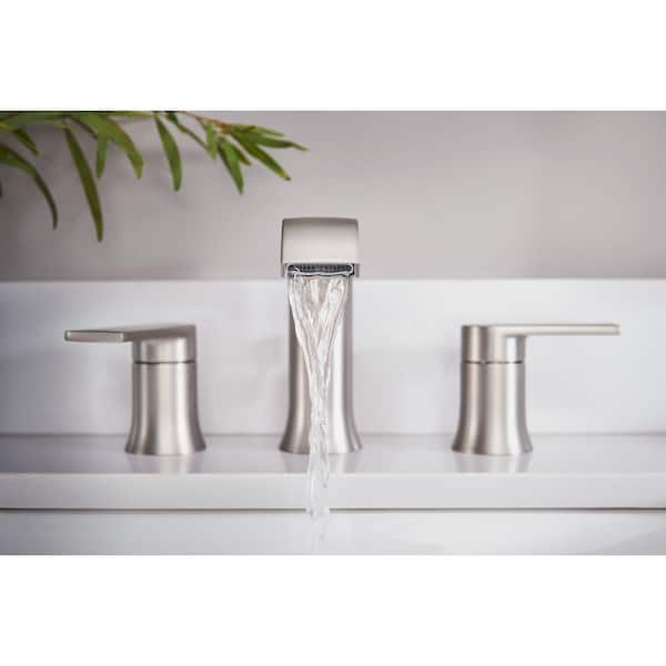 Genta 8 in. Widespread Double Handle Bathroom Faucet with Drain Kit Included in Brushed Nickel (2-Pack)(Valve Included)