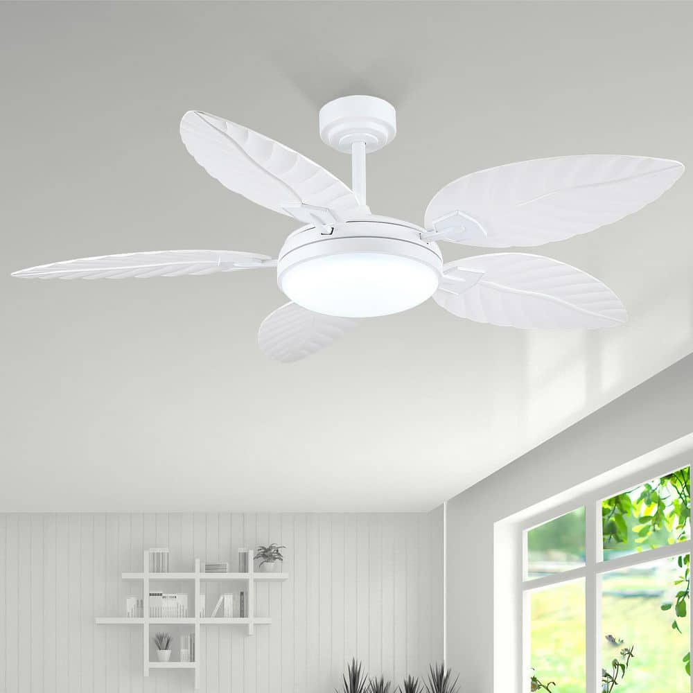 Kviflon 52 in. Indoor/Outdoor Retro Palm Leaf Blades Downrod White