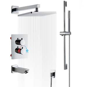 Single Handle 2-Spray Square Wall Bar Shower Kits with Hand Shower and Sliding Bar in Polished Chrome (Valve Included)