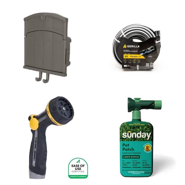 150 ft. Farmington Hose Hanger Cabinet, 5/8 in. x 50 ft. Hose, Nozzle and 43 fl. oz. Fertilizer Combo