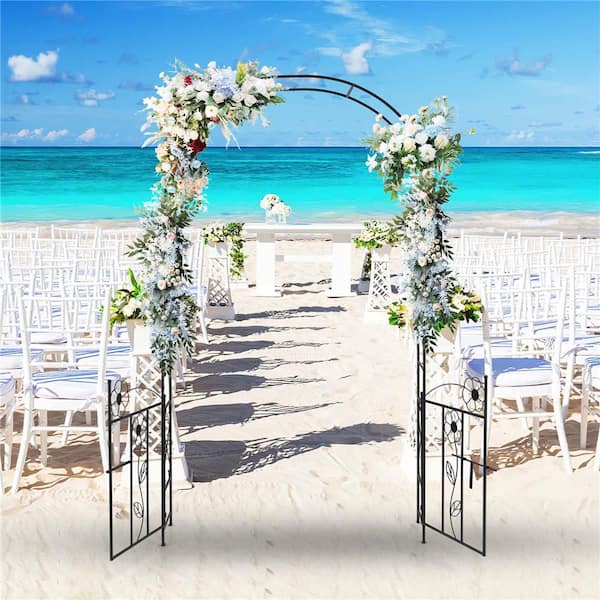 90 in. x 46 in. Metal 2 in 1 Garden Arbor Decorative Wedding Arch with Door & Latch