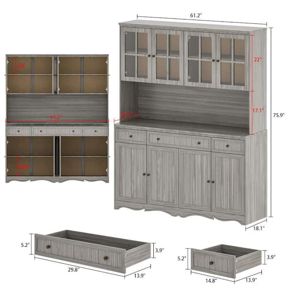 FUFU&GAGA Gray Wood 59.1 in. W Sideboard with 2 Large Drawers, 3 Small  Drawers and 2 Cabinets 33.5 in. H x 15.7 in. D KF020263-03 - The Home Depot