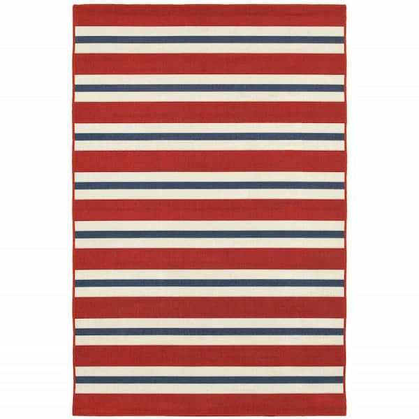 Red, Ivory 2 ft. x 3 ft. Loomed Geometric Polypropylene Rectangle Indoor/Outdoor Area Rug