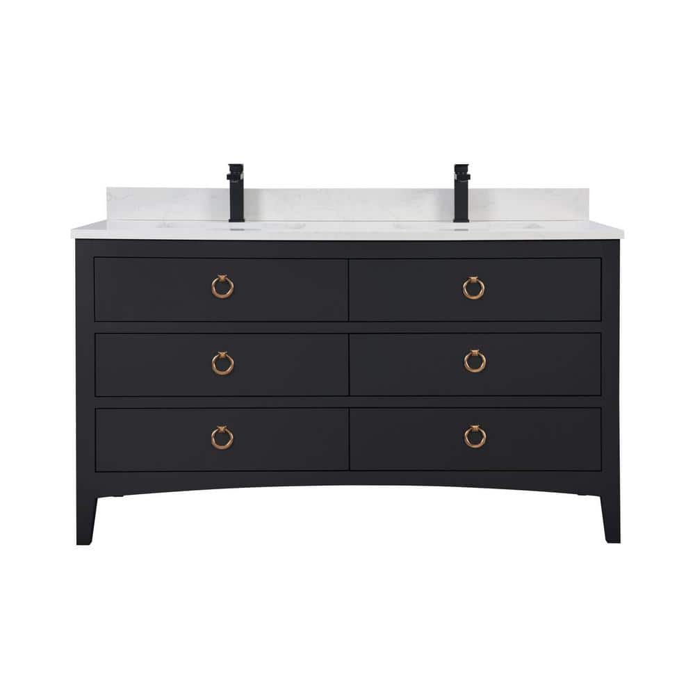 French Contemporary 60in. 1 Freestanding Tricorn Black Bath Vanity with White Artificial Stone Top Assembled Bath Vanity price history on PriceWatchPro