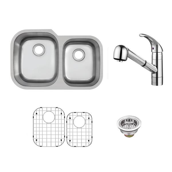 Undermount 16 in. 18-Gauge Stainless Steel Bar Sink in Brushed Stainless with Low Profile Pull Out Kitchen Faucet Undermount 16 in. 18-Gauge Stainless Steel Bar Sink in Brushed Stainless with Low Profile Pull Out Kitchen Faucet