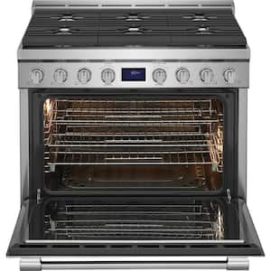 Professional 36 in. 6 Burner Slide-In Gas Range in Stainless Steel with True Convection