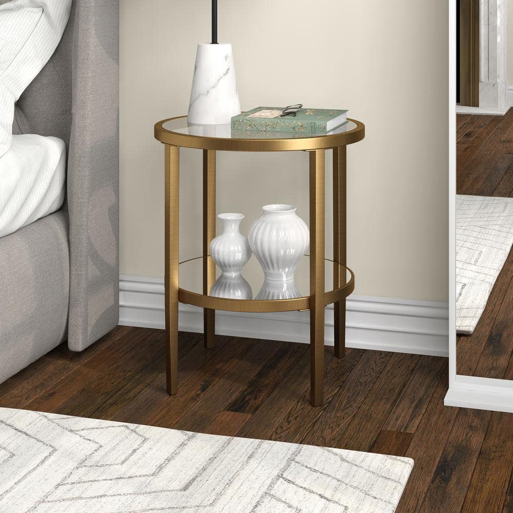 Hera 20 in. Blackened Bronze Round Glass Top End Table - thumbnail 7