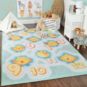 Playtime Aquamarine 5 ft. x 7 ft. 6 in. Numbers Kids Non-Slip Area Rug