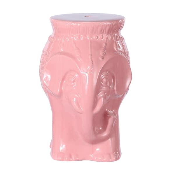 JONATHAN Y Orla 18.5 in. Modern Bohemian Elephant Ceramic Garden Stool, Pink