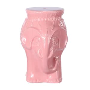 Orla 18.5 in. Modern Bohemian Elephant Ceramic Garden Stool, Pink