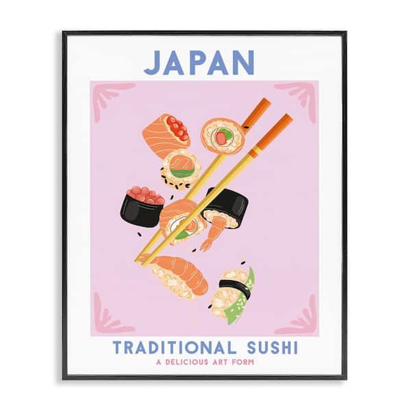Stupell Industries Japanese Traditional Sushi by Omar Escalante Black Framed Food Giclee Art Print 20 in. x 16 in.
