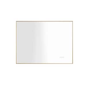 32 in. W x 24 in. H Large Rectangular Aluminium Framed LED Light Wall Mounted Bathroom Vanity Mirror in Gold