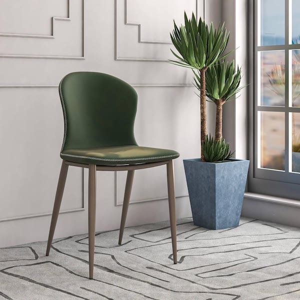 Mosaic Modern Accent Upholstered Dining Chair Foam Cushioned With Metal Legs in Olive Green Set of 4