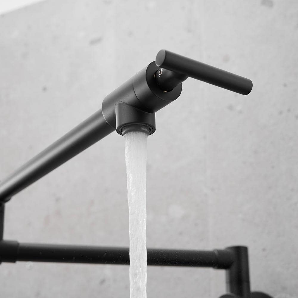 Matte Black Brass Wall-Mounted Pot Filler Faucet with Dual Joint Swing Arm