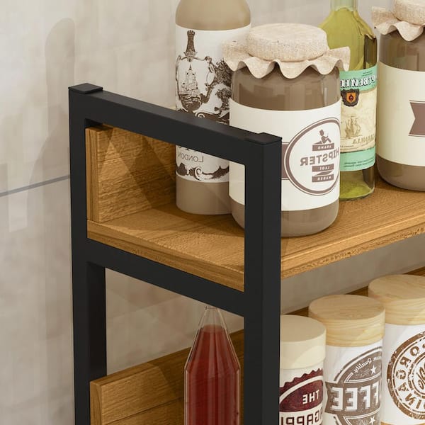 FUFU&GAGA Black 5-Tiers Standing Baker's Racks with Wood Table Utility Storage Shelf Kitchen Organizer Rack