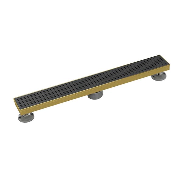 Oatey Designline Linear Shower Drain 24 in. x 3 in. Matte Black and Gold Stainless Steel Square Pattern Decorative Drain Cover