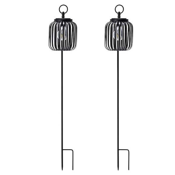 Glitzhome 33 in. H Black Metal Stripes Solar Powered Outdoor
