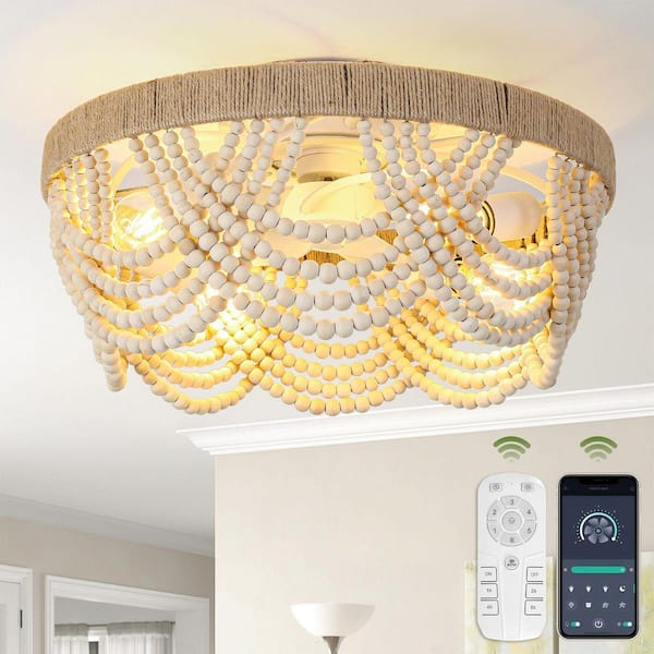 20 in. Indoor 4-Lights White Boho Caged Flush Mount Ceiling Fan with Light Kit and Remote/APP Control