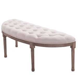 Off White Bench with Half-Circle Design, 19.25 x 19.25 x 56