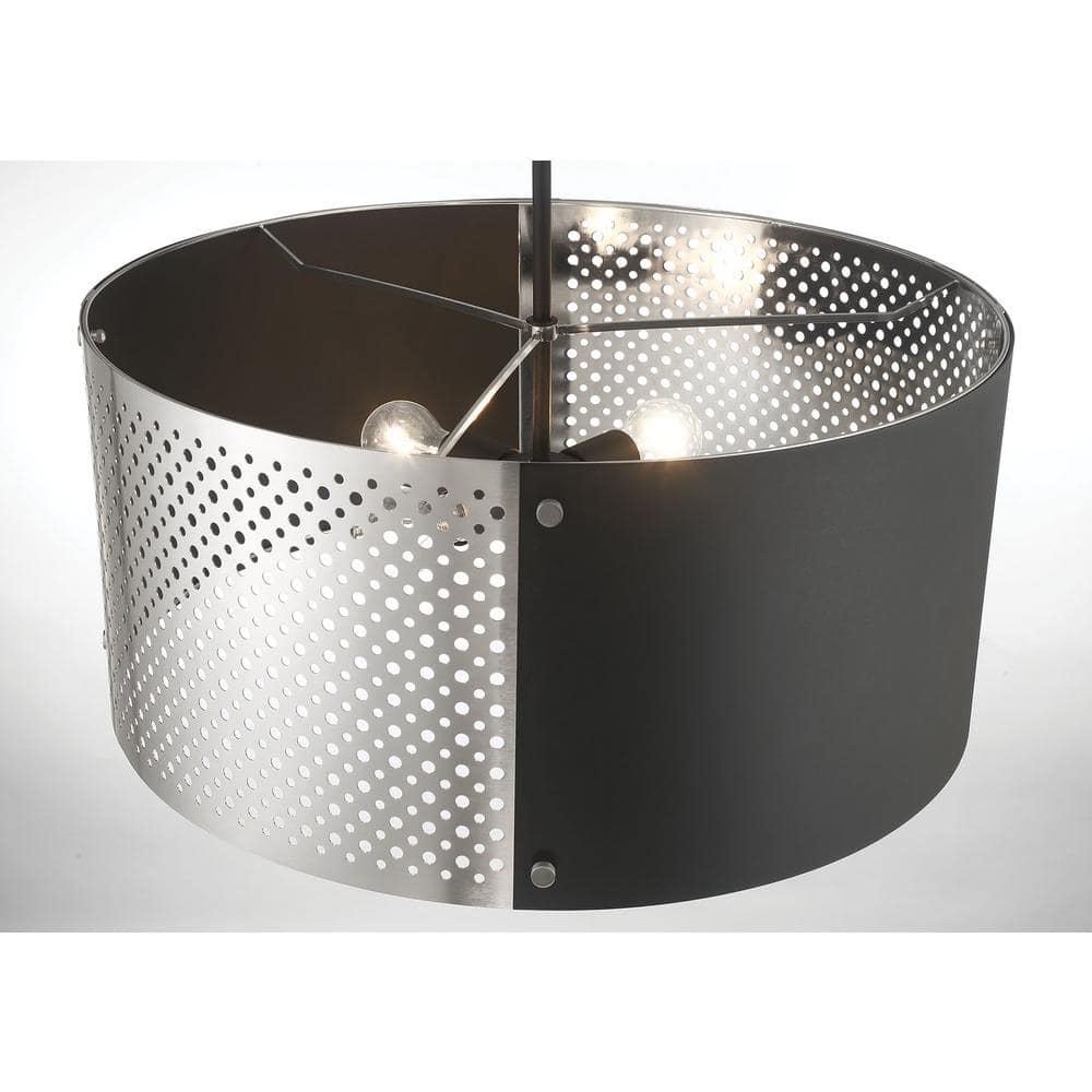 Noho 4-Light Brushed Nickel Drum Pendant with Sand Coal Accents