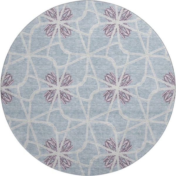 Addison Rugs Mayfield Premium Machine Washable Abstract AMF958 Denim 8 ft. x 8 ft. Round Rug