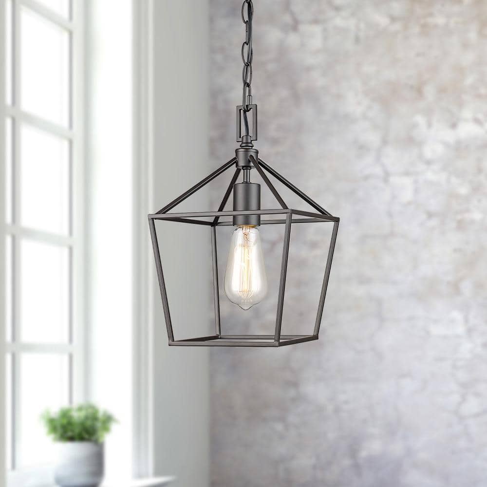 Weyburn 1-Light Bronze Farmhouse Mini Pendant Light Fixture with Caged Metal Shade