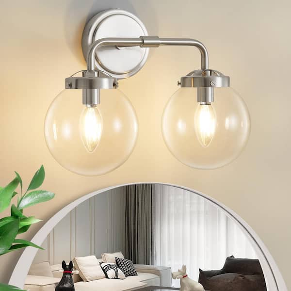 Deyidn Modern 14.17 in. 2-Light Nickel Bathroom Vanity Light with Clear Glass Shades, Suitable Bathrooms, Powder Rooms, etc.