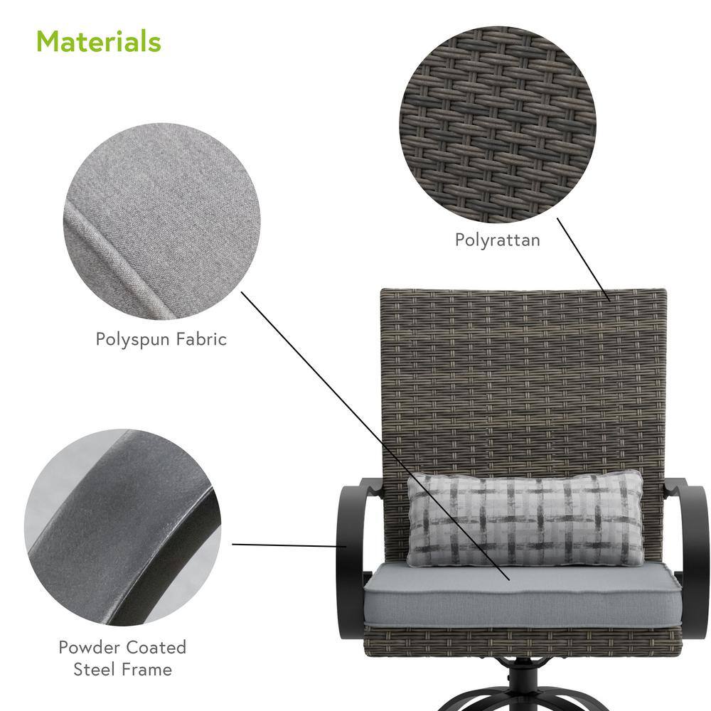 Arosa 2-Person Gray Rattan Fire Pit Dining Set with Cushions