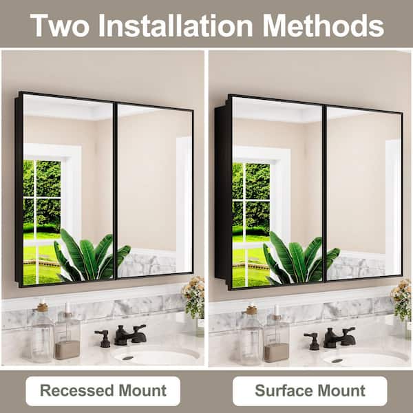 Zora 30 in. W x 30 in. H Rectangular Framed Medicine Cabinet with Mirror, Adjustable Shelves, Recessed or Surface Mount