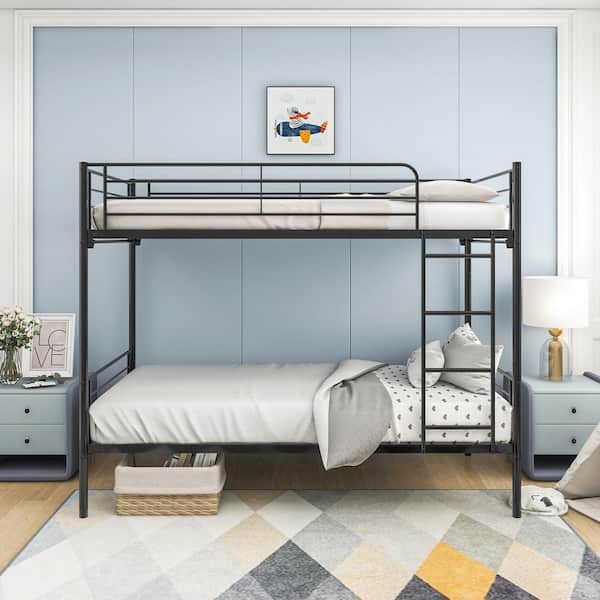 78.74 in. Black Twin over Twin Metal Bunk Bed with Ladder, Space Saving Design