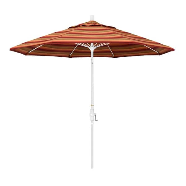 California Umbrella 9 ft. Matted White Aluminum Collar Tilt Crank Lift ...