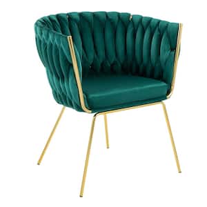 Braided Renee Green Velvet and Gold Metal Arm Chair