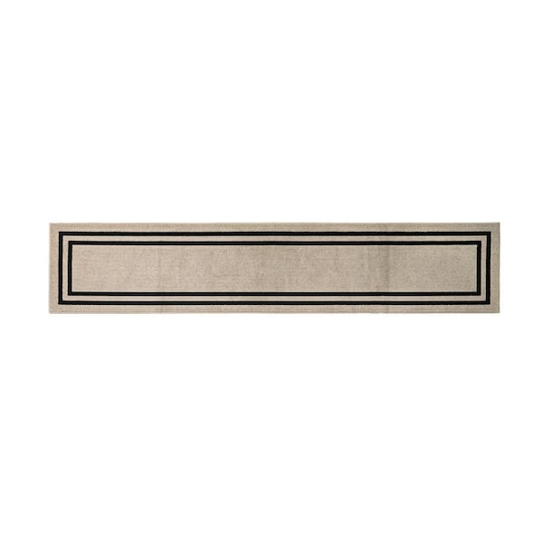 Double Line Natural Twist/Black 2 ft. x 12 ft. Tufted Border Polypropylene Runner Rug