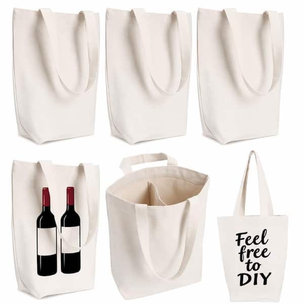 6-Pack 2-Bottle Canvas Wine Tote Bags with Handle Reusable Sublimation DIY Gift Bags for Parties Set