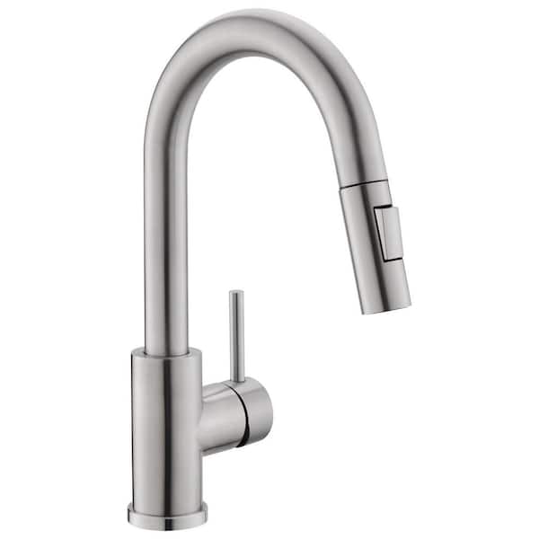 Brushed Nickel 12.8 in. H Pull Down Sprayer Kitchen Faucet with 360° Swivel Spout
