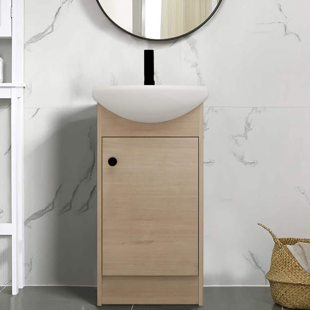 FUNKOL 18 in. W Simplicity Style Freestanding Small Bathroom Vanity with Single Sink and Soft Closing Door in Dark Brown
