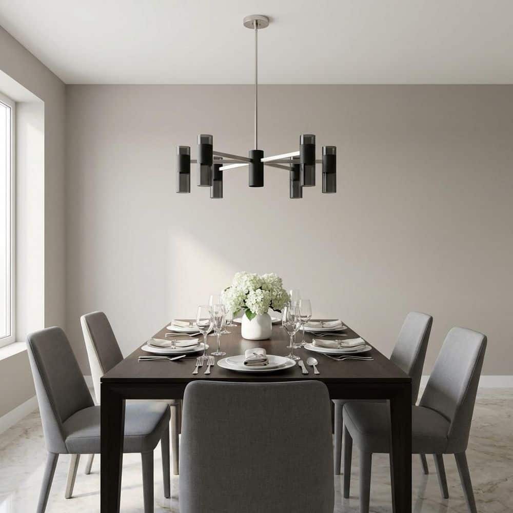 Zentro 29 in. W x 6.75 in. H 5-Light Brushed Nickel Chandelier with Metal Shades, No Bulbs Included price history on PriceWatchPro
