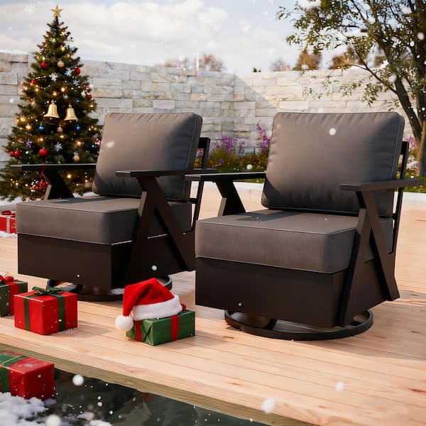 All-Weather Aluminum Outdoor Rocking Chair Patio Swivel Glider Chair with Gray Cushions (2-Pack)