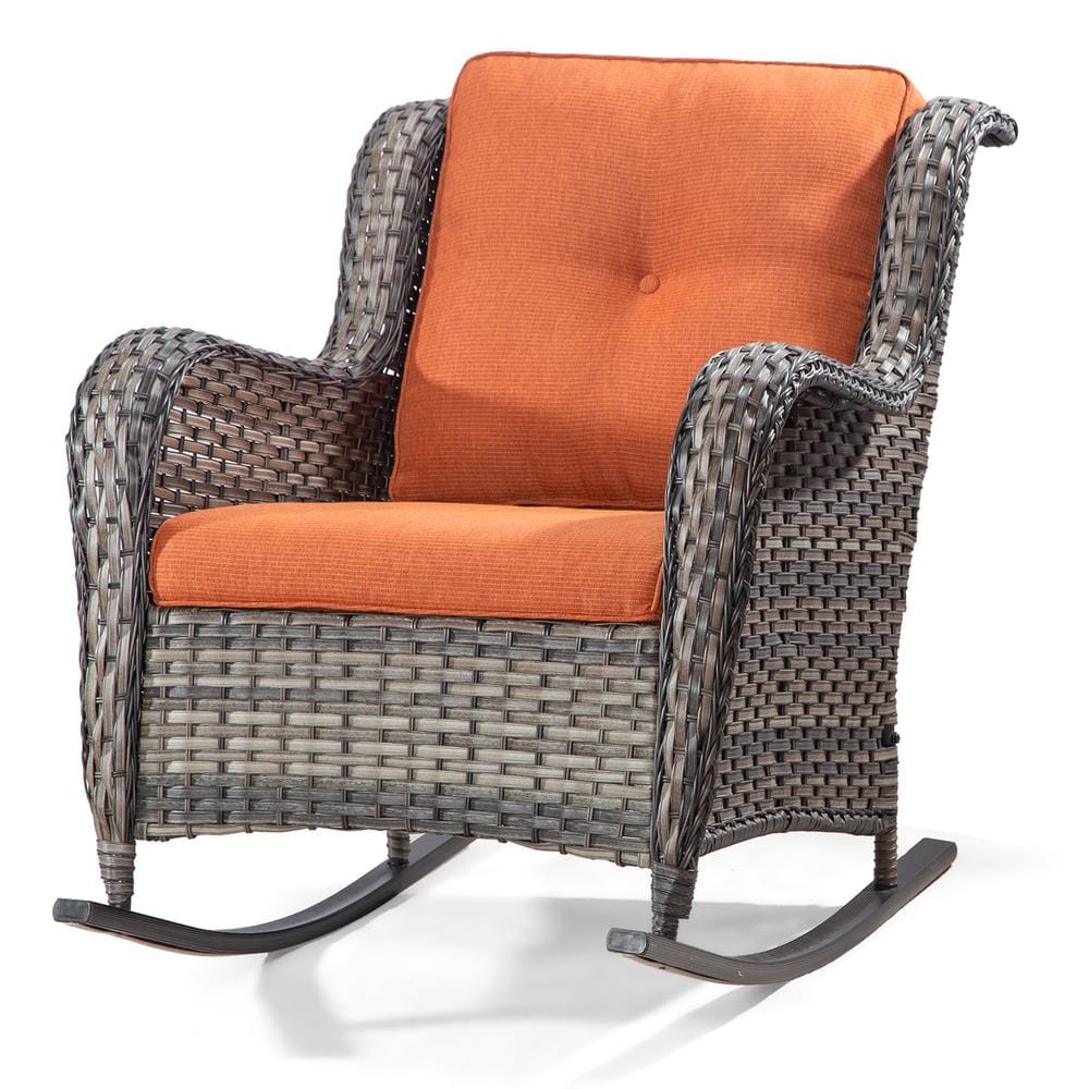 JOYSIDE Wicker Outdoor Rocking Chair Patio with Orange Cushion (2-Pack ...