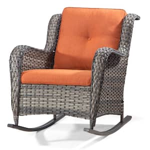 Wicker Outdoor Rocking Chair Patio with Orange Cushion (2-Pack)