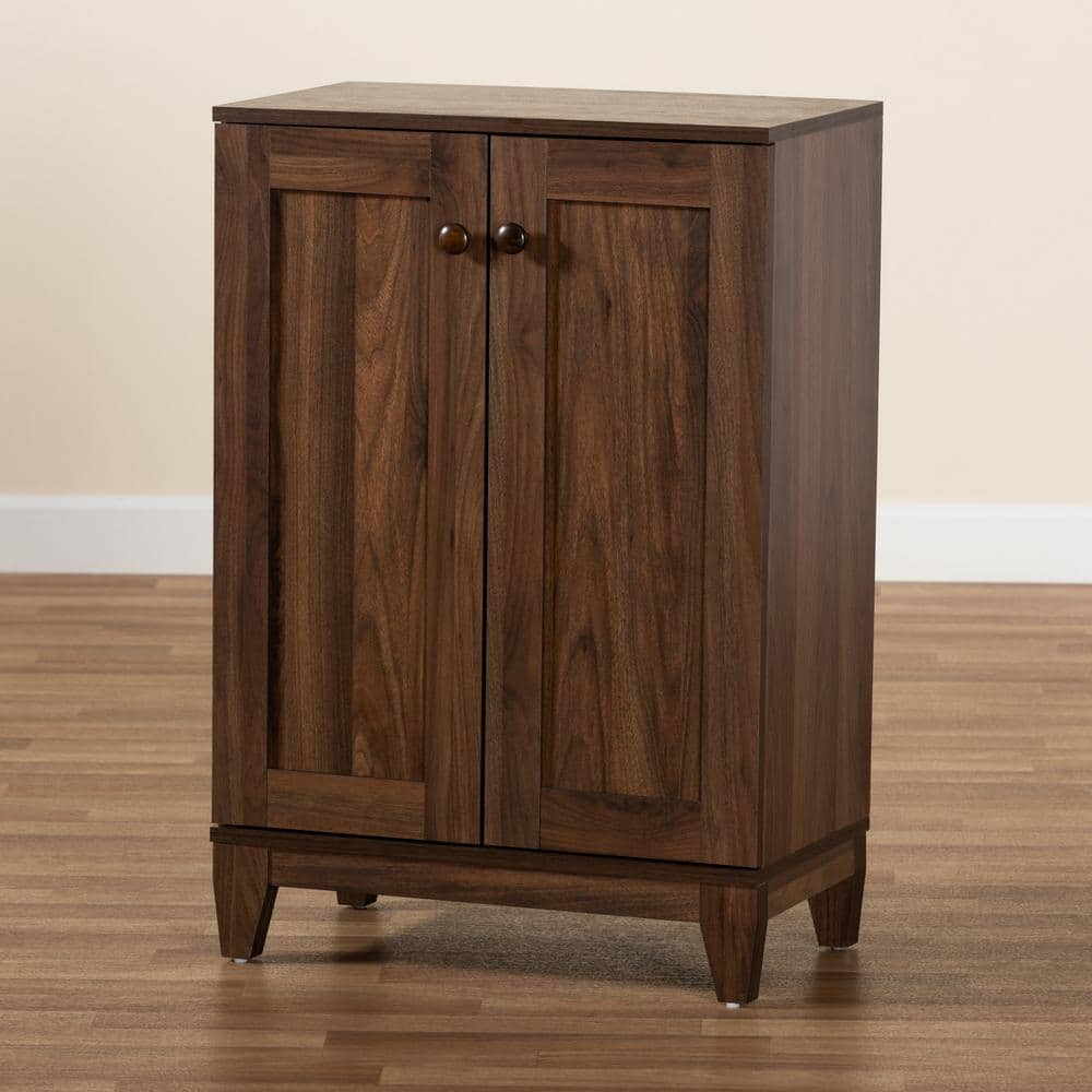 Walnut Brown Wood 2-Door Shoe Storage Cabinet