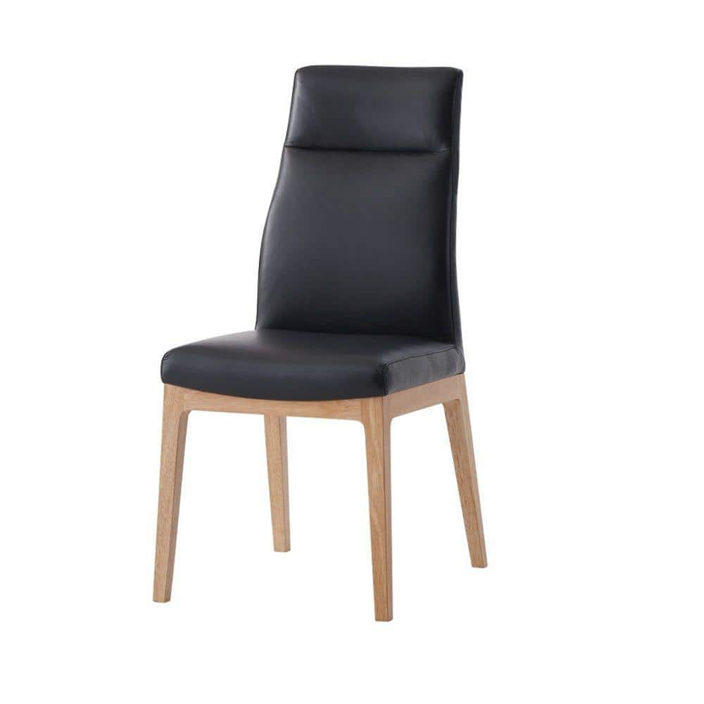 Benjara Black and Brown Leather Wooden Frame Dining Chair (Set of 2 ...